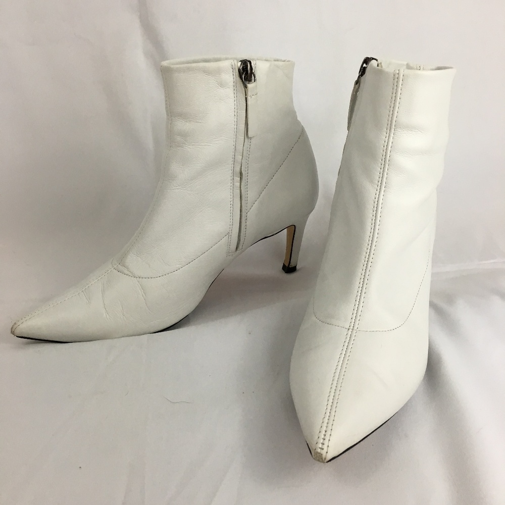 Zara 2018 White Leather Pointed Toe Booties 37 6.5